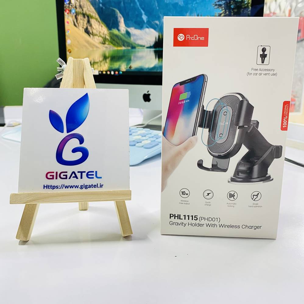 پایه نگهدارنده و شارژر بی‌سیم پرووان PHL1115 | شارژر 15 وات Qi | گارانتی 18 ماهه | ProOne PHD01 - نمای بسته بندی