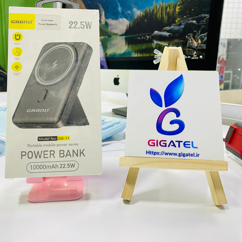 پاوربانک گرند مدل GW-11 | ظرفیت 10000 میلی‌آمپر | شارژ سریع PD و QC | دو پورت Type-C و USB - نمای کلی