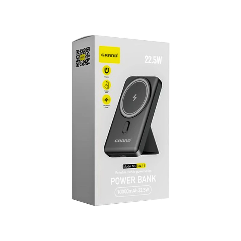 پاوربانک گرند مدل GW-11 | ظرفیت 10000 میلی‌آمپر | شارژ سریع PD و QC | دو پورت Type-C و USB - نمای نزدیک